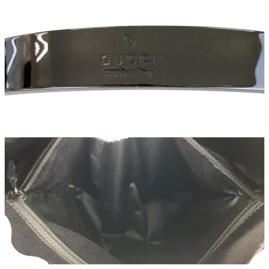 GUCCI Shoulder Bag 001 3297 Canvas, enamel Black SilverMetal Hobo Women Used Authentic