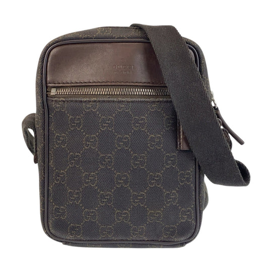 GUCCI Shoulder Bag 101680 GG canvas, leather Brown Silver Metal Shoulder Bag pochette Women Used Authentic