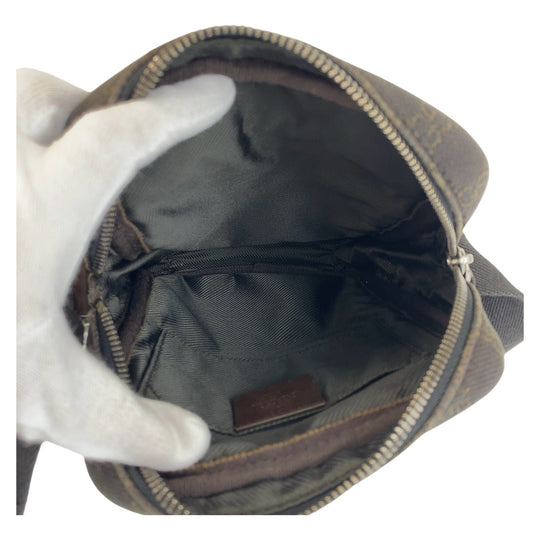 GUCCI Shoulder Bag 101680 GG canvas, leather Brown Silver Metal Shoulder Bag pochette Women Used Authentic