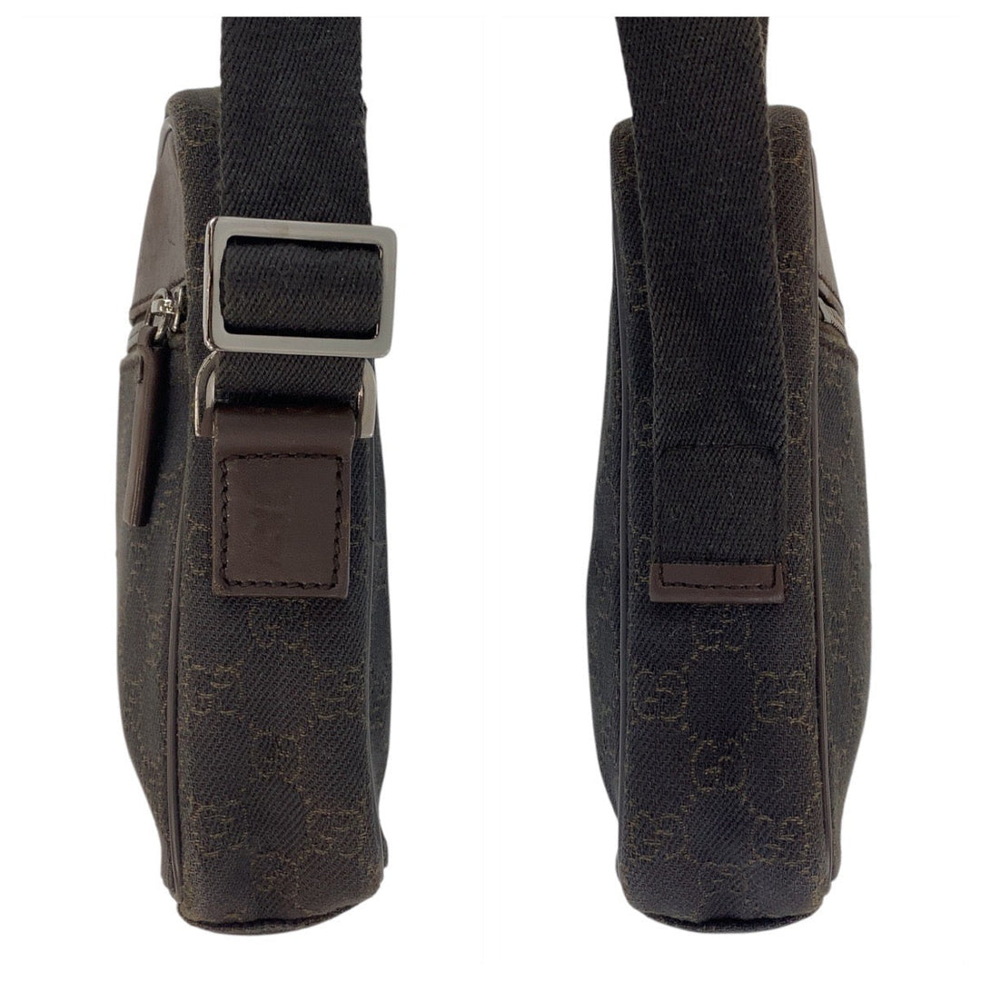 GUCCI Shoulder Bag 101680 GG canvas, leather Brown Silver Metal Shoulder Bag pochette Women Used Authentic