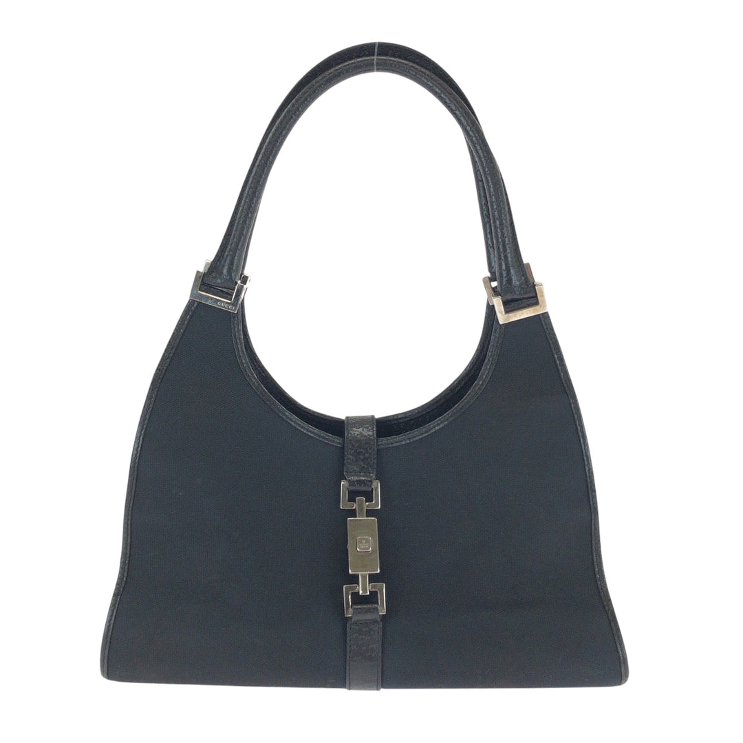 GUCCI Shoulder Bag 002 1067 GG canvas Black SilverMetal Hobo One Shoulder Bag Jackie Women Used Authentic
