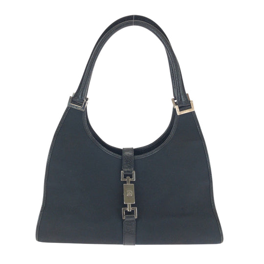 GUCCI Shoulder Bag 002 1067 GG canvas Black SilverMetal Hobo One Shoulder Bag Jackie Women Used Authentic