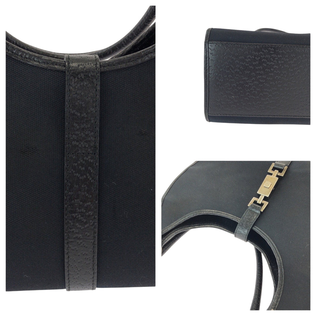 GUCCI Shoulder Bag 002 1067 GG canvas Black SilverMetal Hobo One Shoulder Bag Jackie Women Used Authentic