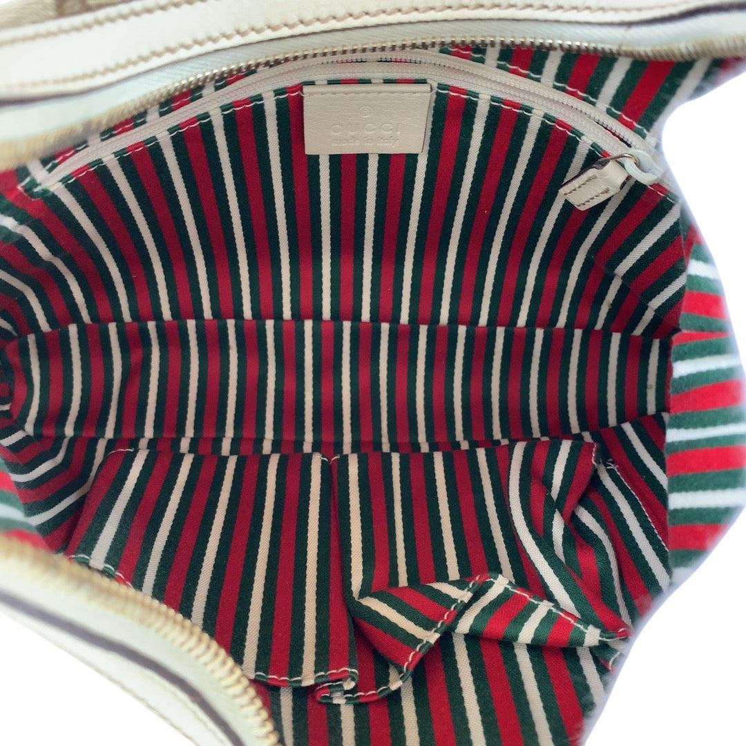 GUCCI Shoulder Bag 182489 GG canvas, leather White Brown Gold Metal Interlocking Women Used Authentic