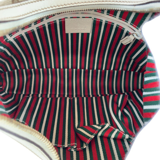 GUCCI Shoulder Bag 182489 GG canvas, leather White Brown Gold Metal Interlocking Women Used Authentic