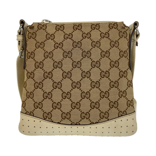GUCCI Shoulder Bag 147671 GG canvas, leather Beige white Shoulder Bag pochette Women Used Authentic
