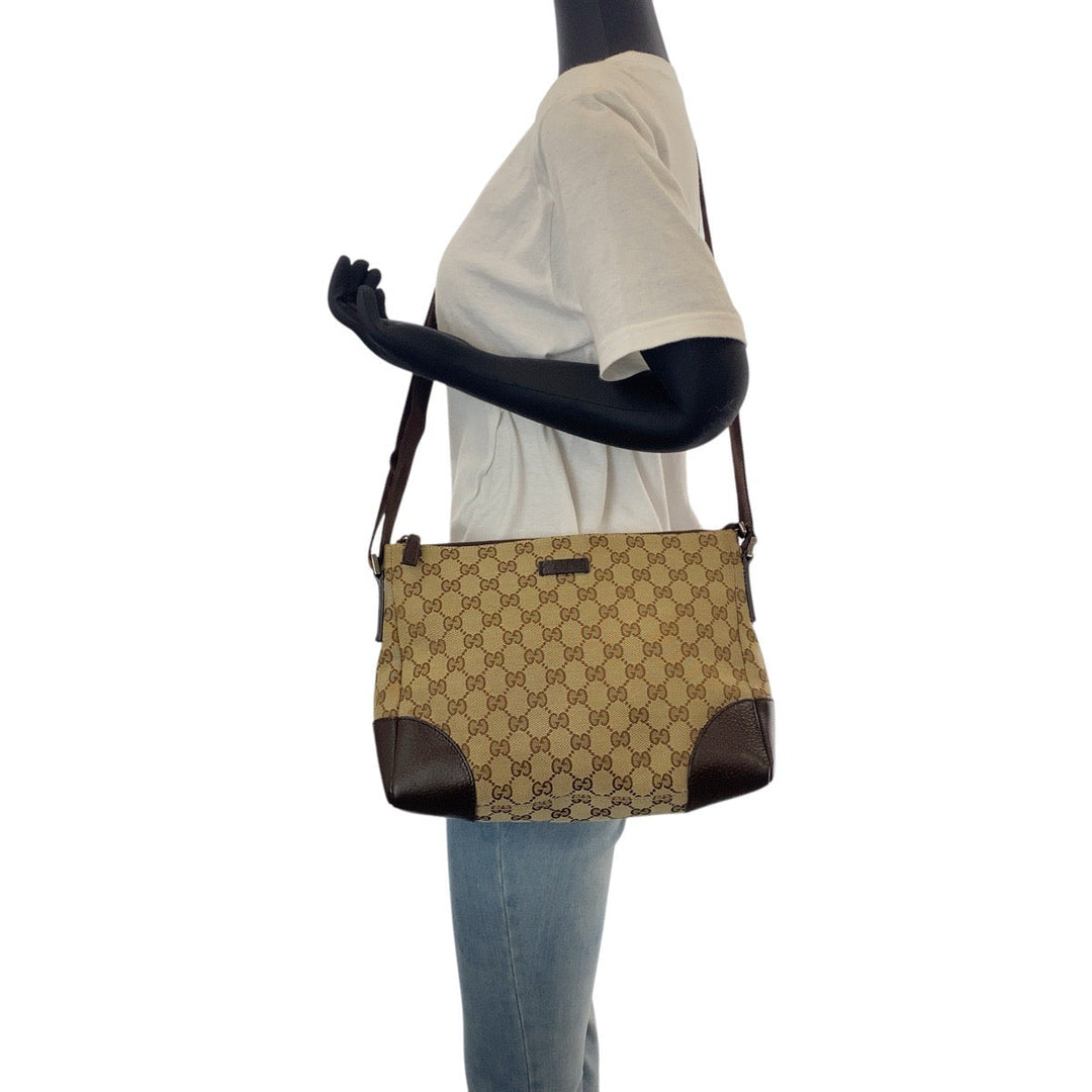 GUCCI Shoulder Bag 114273 GG canvas, leather Beige Brown SilverMetal Crossbody Shoulder Bag Women Used Authentic