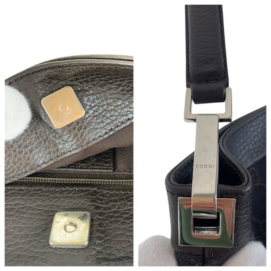 GUCCI Shoulder Bag 143745 GG canvas, leather Dark Brown SilverMetal Women Used Authentic