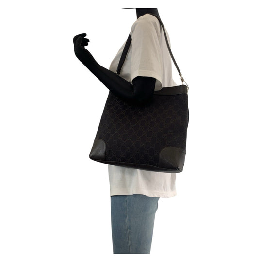 GUCCI Shoulder Bag 143745 GG canvas, leather Dark Brown SilverMetal Women Used Authentic