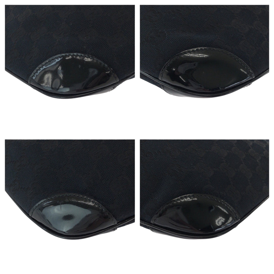 GUCCI Shoulder Bag 001 4158 GG canvas, enamel Black GoldMetal Hobo One Shoulder Bag Women Used Authentic