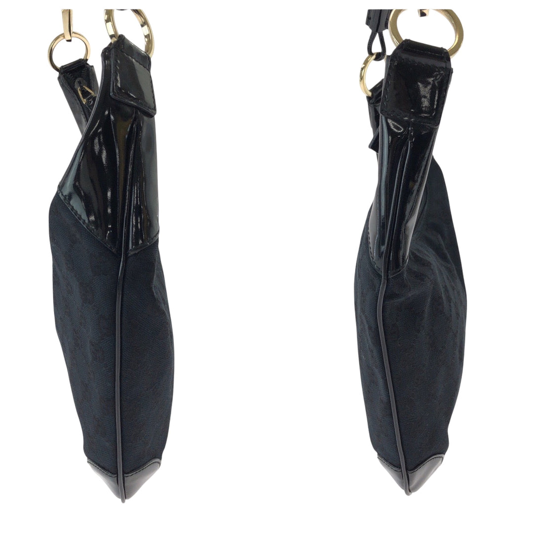 GUCCI Shoulder Bag 001 4158 GG canvas, enamel Black GoldMetal Hobo One Shoulder Bag Women Used Authentic