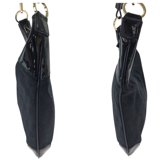 GUCCI Shoulder Bag 001 4158 GG canvas, enamel Black GoldMetal Hobo One Shoulder Bag Women Used Authentic