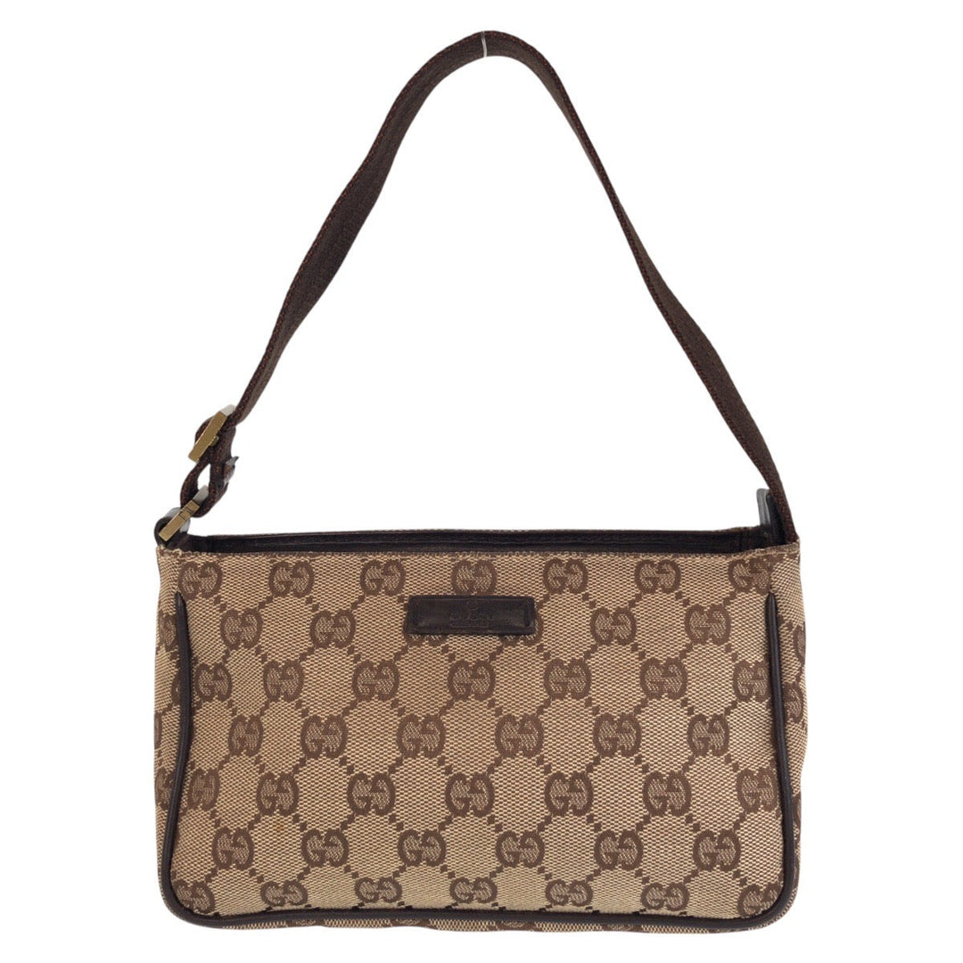 GUCCI Shoulder Bag 106644 GG canvas Brown Beige Gold Metal Shoulder Bag accessory pouch Women Used Authentic