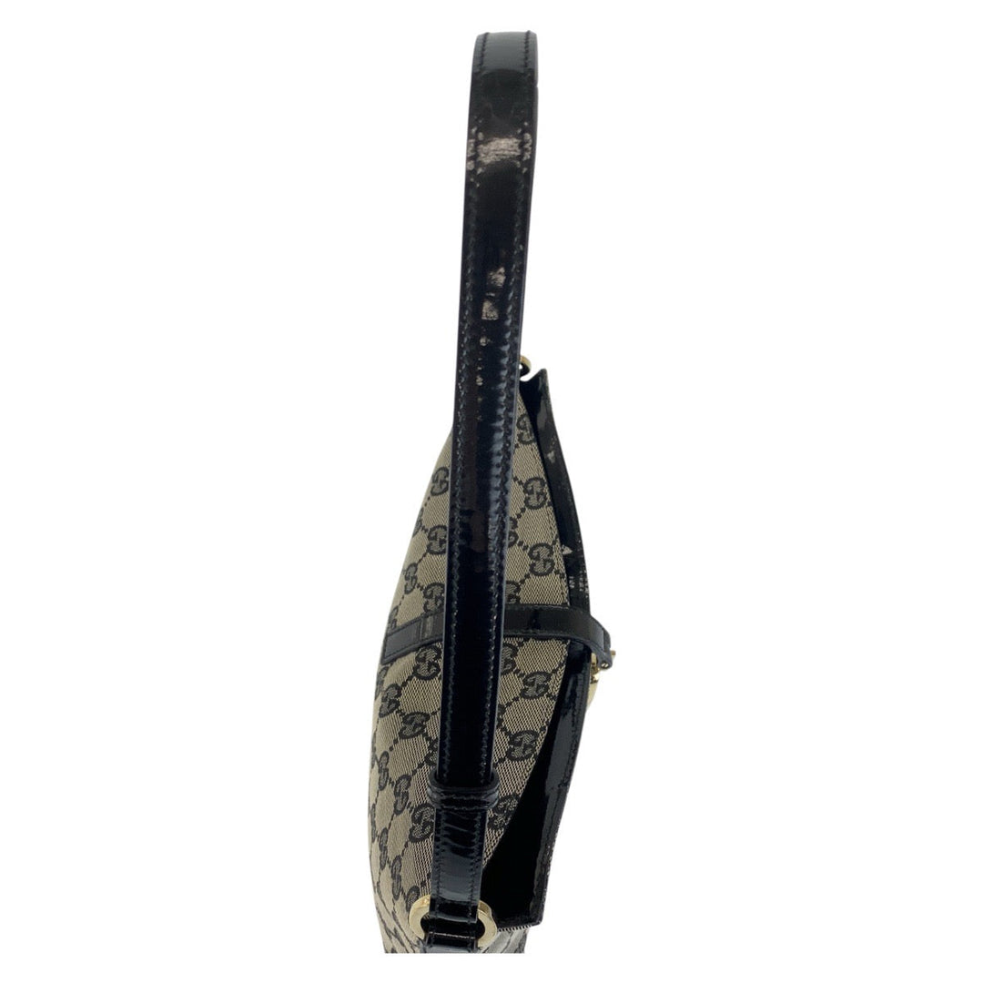 GUCCI Shoulder Bag 14147 GG canvas, enamel Black GoldMetal Women Used Authentic