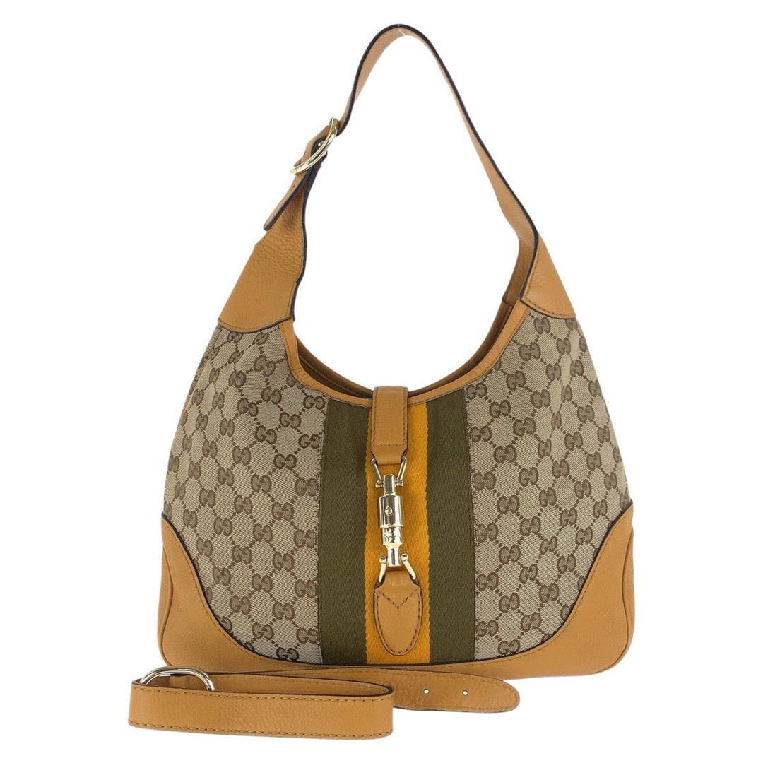 GUCCI Shoulder Bag 277520 GG canvas, leather Yellow Beige Gold Metal Sherry Line New Jackie Hobo Women Used Authentic
