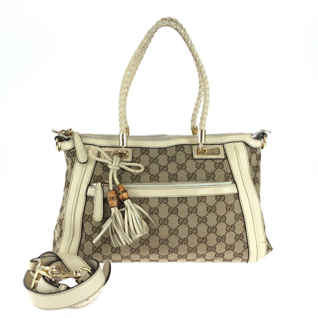GUCCI Shoulder Bag 282300 GG canvas Beige Ivory Gold Metal Shoulder Bag Handbag 2way Bella Women Used Authentic