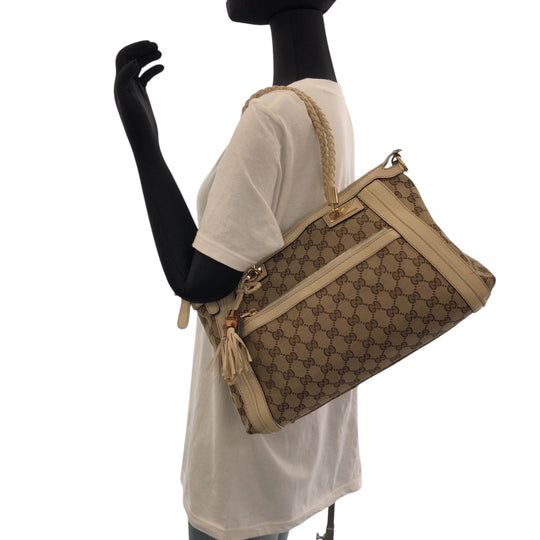 GUCCI Shoulder Bag 282300 GG canvas Beige Ivory Gold Metal Shoulder Bag Handbag 2way Bella Women Used Authentic
