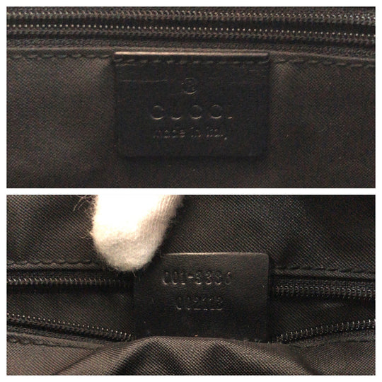 GUCCI Shoulder Bag 001 3386 GG canvas Black SilverMetal Hobo One Shoulder Bag Women Used Authentic