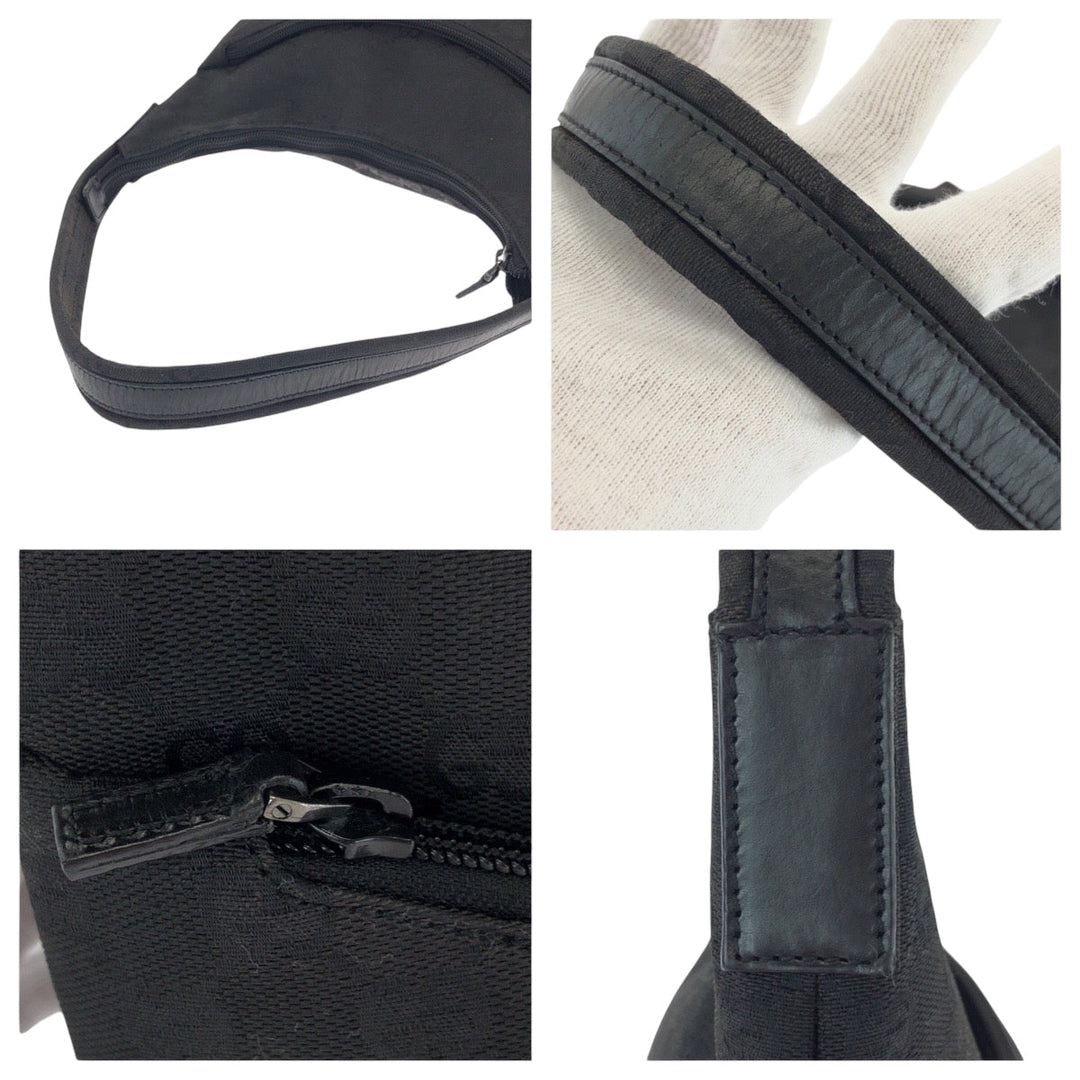 GUCCI Shoulder Bag 001 3386 GG canvas Black SilverMetal Hobo One Shoulder Bag Women Used Authentic
