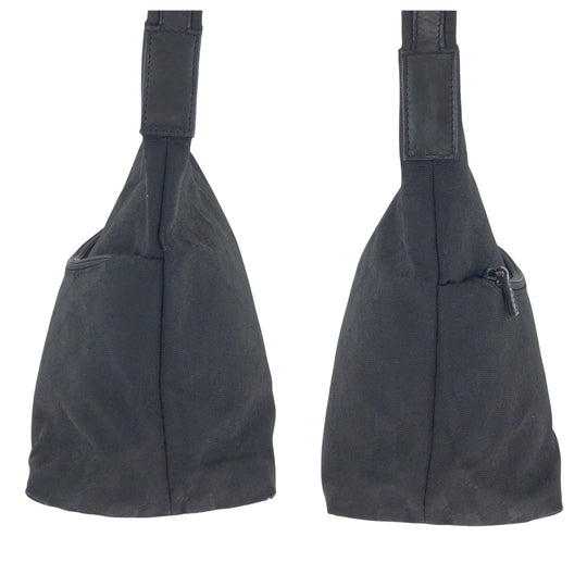 GUCCI Shoulder Bag 001 3386 GG canvas Black SilverMetal Hobo One Shoulder Bag Women Used Authentic