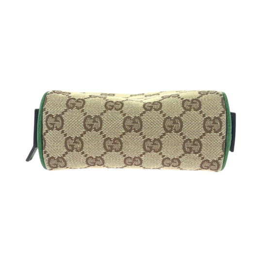 GUCCI Pouch 120978 GG canvas Beige Green Gold Metal Pouch Cosmetics Pouch Women Used Authentic