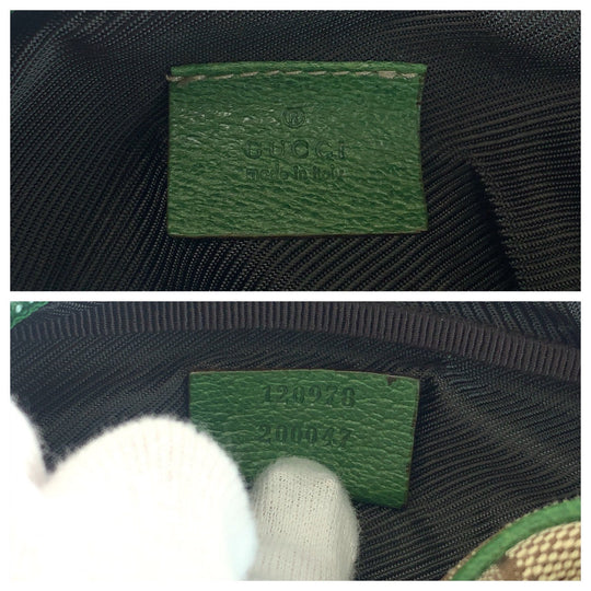 GUCCI Pouch 120978 GG canvas Beige Green Gold Metal Pouch Cosmetics Pouch Women Used Authentic