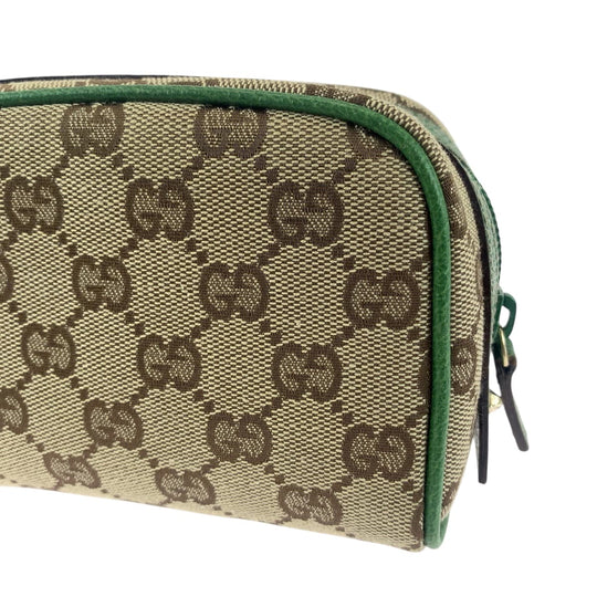 GUCCI Pouch 120978 GG canvas Beige Green Gold Metal Pouch Cosmetics Pouch Women Used Authentic