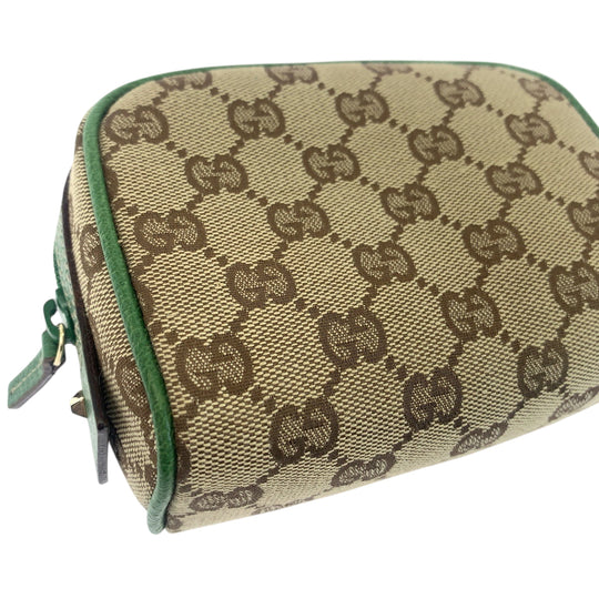 GUCCI Pouch 120978 GG canvas Beige Green Gold Metal Pouch Cosmetics Pouch Women Used Authentic
