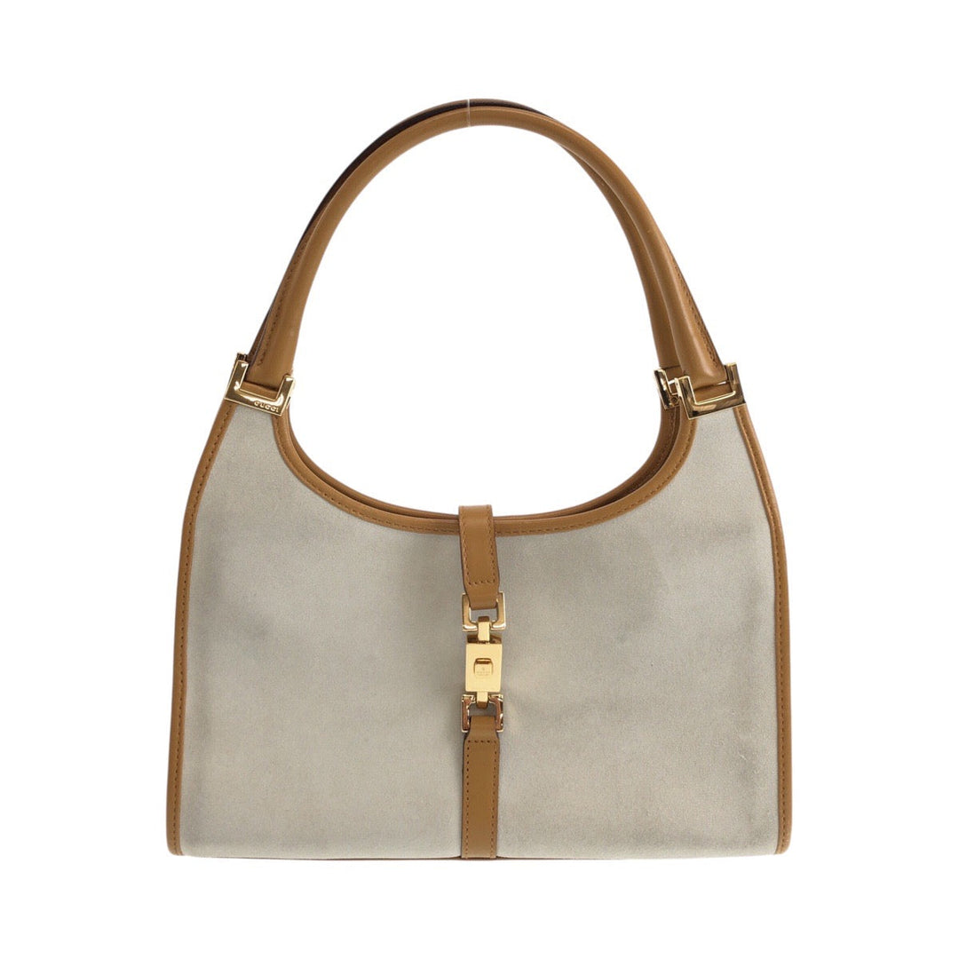 GUCCI Shoulder Bag 002 1068 Suede, Leather Gray Camel Gold Metal Jackie Women Used Authentic