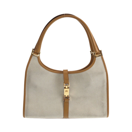 GUCCI Shoulder Bag 002 1068 Suede, Leather Gray Camel Gold Metal Jackie Women Used Authentic