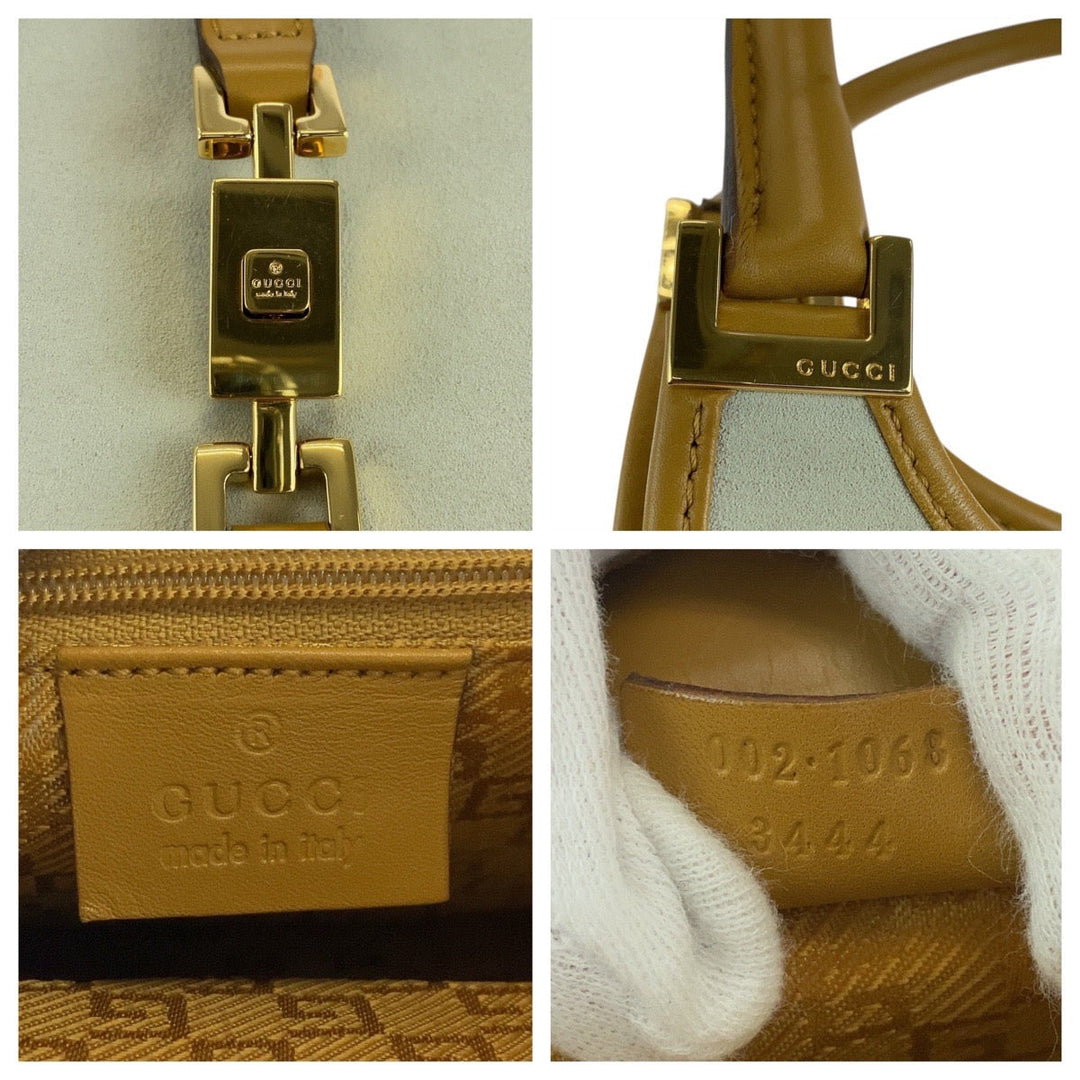 GUCCI Shoulder Bag 002 1068 Suede, Leather Gray Camel Gold Metal Jackie Women Used Authentic