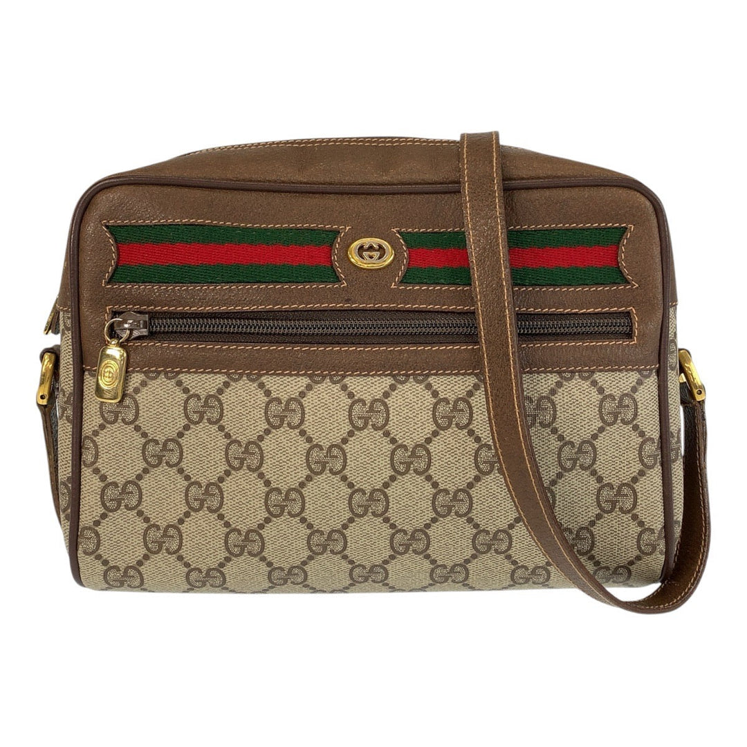 GUCCI Shoulder Bag 119 02 087 PVC, Leather Brown Beige Gold Metal Shoulder Bag pochette Sherry Line Old Gucci Women Used Authentic
