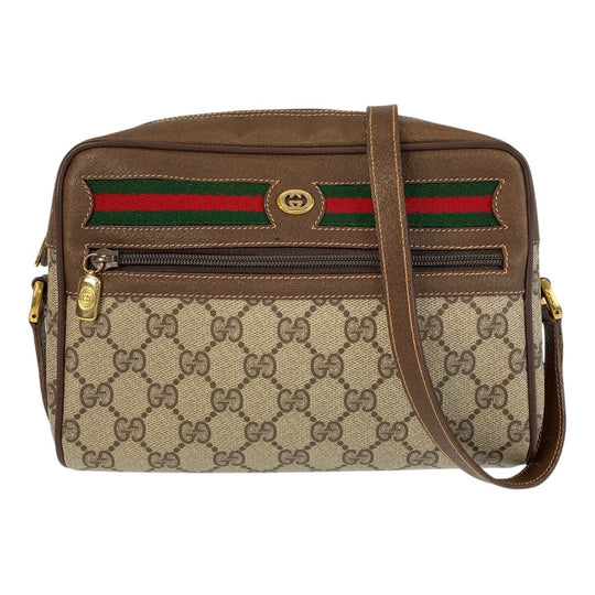 GUCCI Shoulder Bag 119 02 087 PVC, Leather Brown Beige Gold Metal Shoulder Bag pochette Sherry Line Old Gucci Women Used Authentic