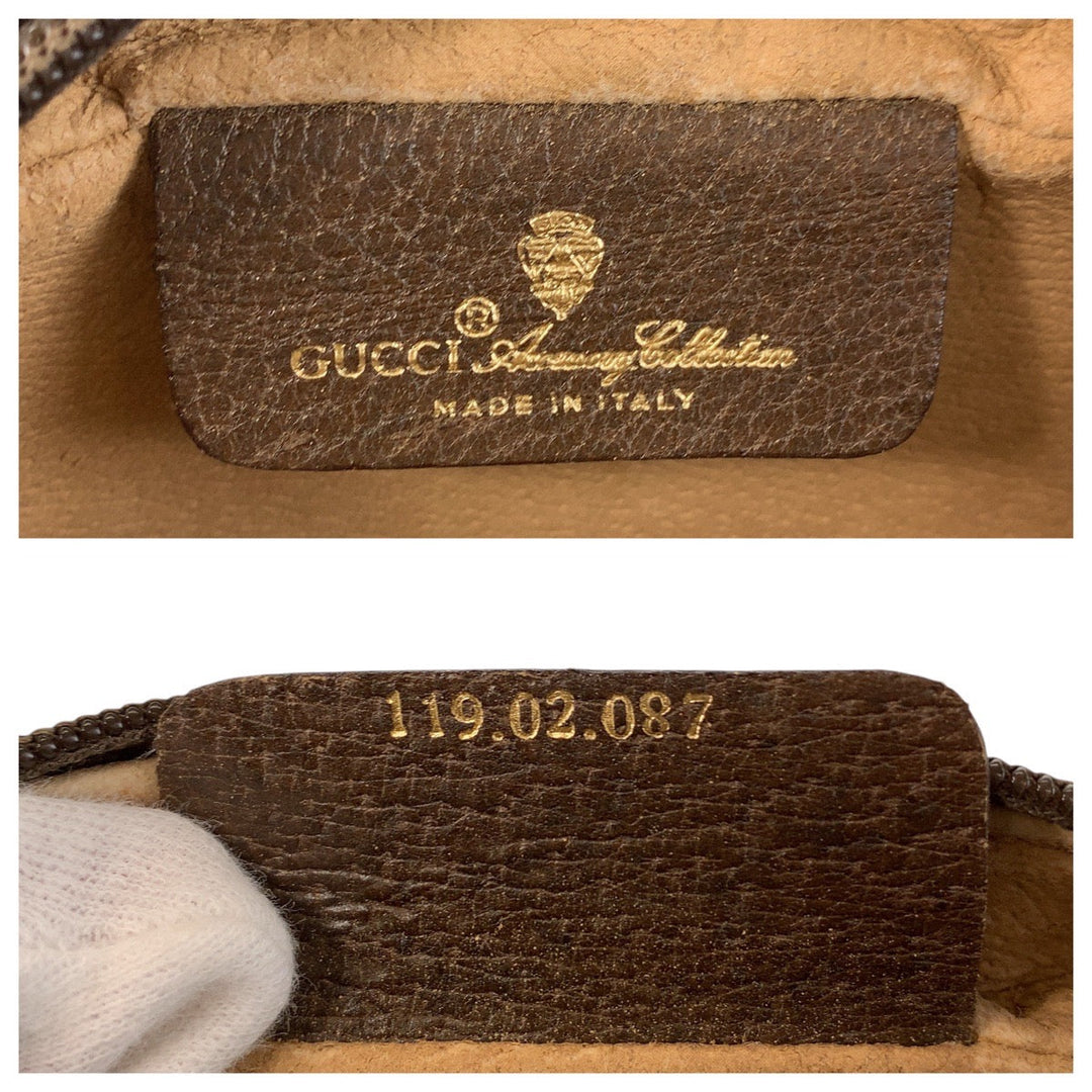 GUCCI Shoulder Bag 119 02 087 PVC, Leather Brown Beige Gold Metal Shoulder Bag pochette Sherry Line Old Gucci Women Used Authentic