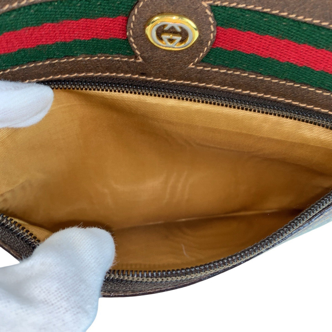 GUCCI Shoulder Bag 119 02 087 PVC, Leather Brown Beige Gold Metal Shoulder Bag pochette Sherry Line Old Gucci Women Used Authentic