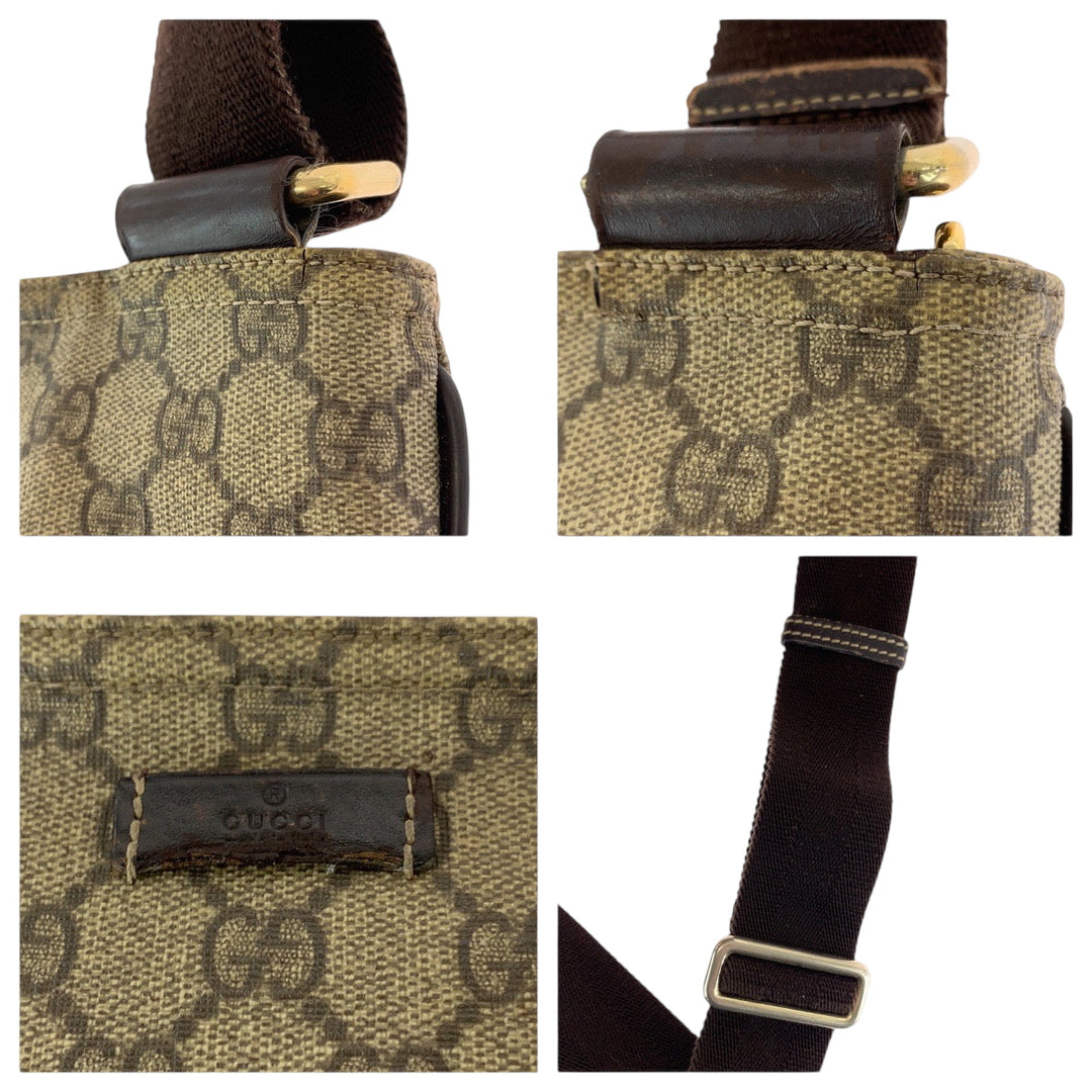 GUCCI Shoulder Bag 201446 GG Supreme Canvas Beige Brown Gold Metal Shoulder Bag pochette mens Used Authentic