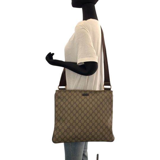 GUCCI Shoulder Bag 201446 GG Supreme Canvas Beige Brown Gold Metal Shoulder Bag pochette mens Used Authentic