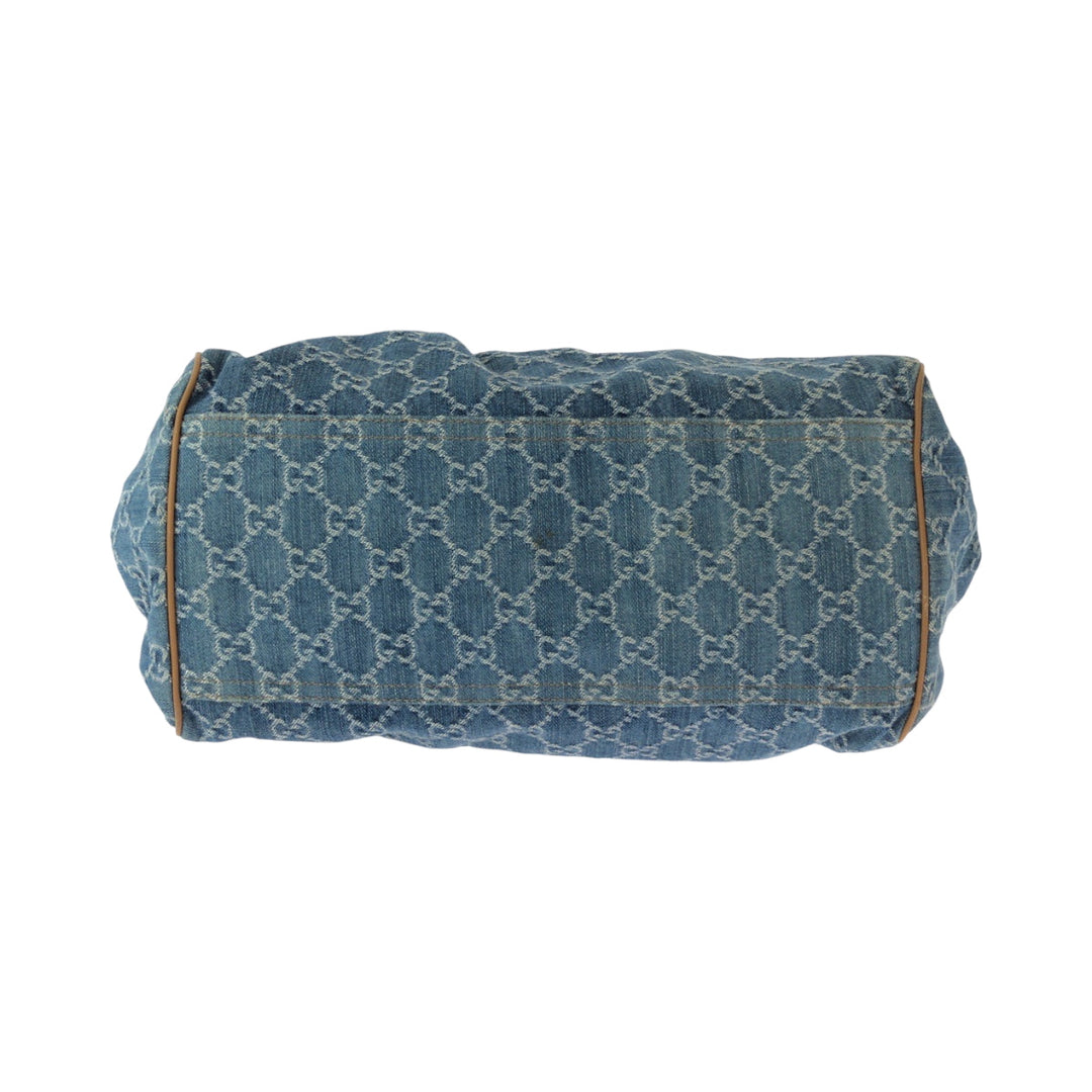 GUCCI Handbag denim Blue Brown Gold Metal Handbag Tote Bag Shoulder Bag Sukey Women Used Authentic