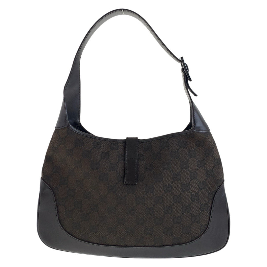 GUCCI Shoulder Bag 00963 GG canvas, leather Brown Silver Metal Shelly Line Jackie Women Used Authentic