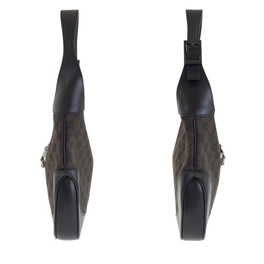 GUCCI Shoulder Bag 00963 GG canvas, leather Brown Silver Metal Shelly Line Jackie Women Used Authentic