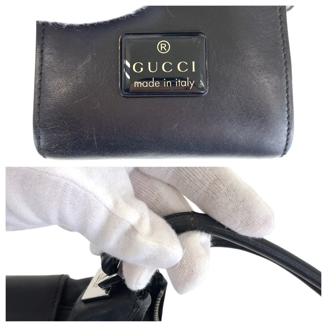 GUCCI Shoulder Bag 001 3766 leather Black SilverMetal Women Used Authentic