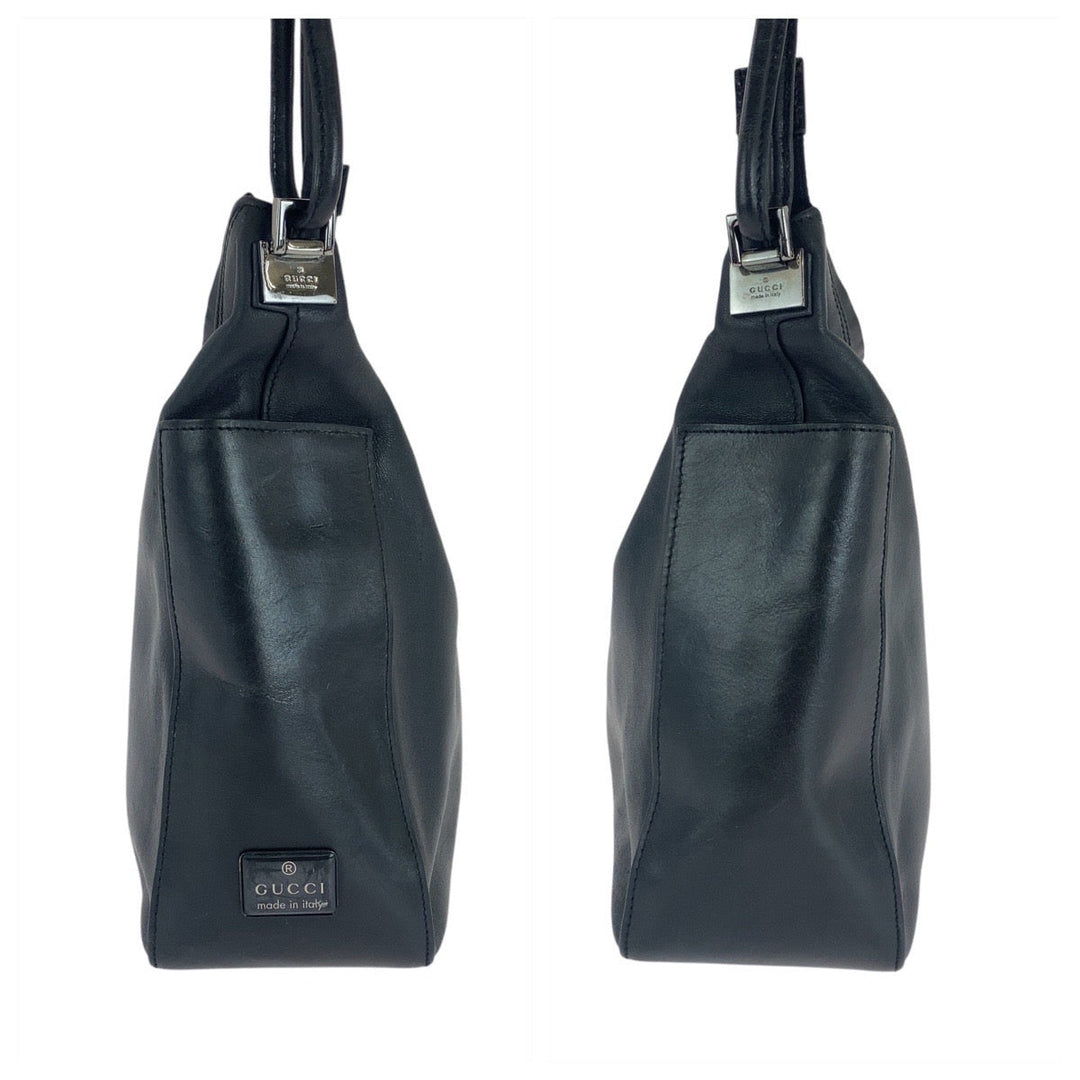 GUCCI Shoulder Bag 001 3766 leather Black SilverMetal Women Used Authentic