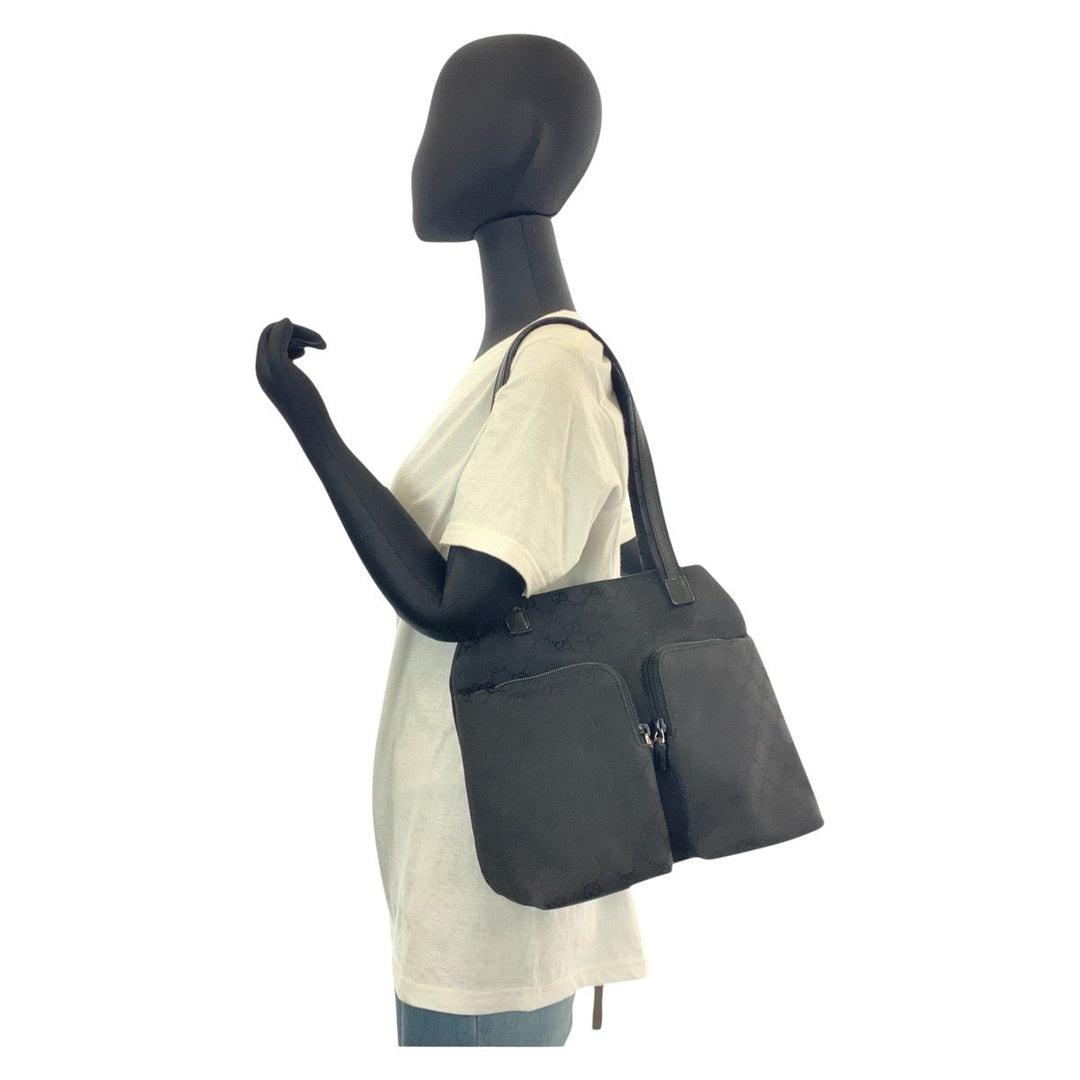 GUCCI Shoulder Bag 002 1076 GG canvas Black black Shoulder Bag Women Used Authentic