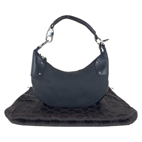 GUCCI Shoulder Bag 109208 Canvas, Leather Black Silver Metal Hobo Women Used Authentic