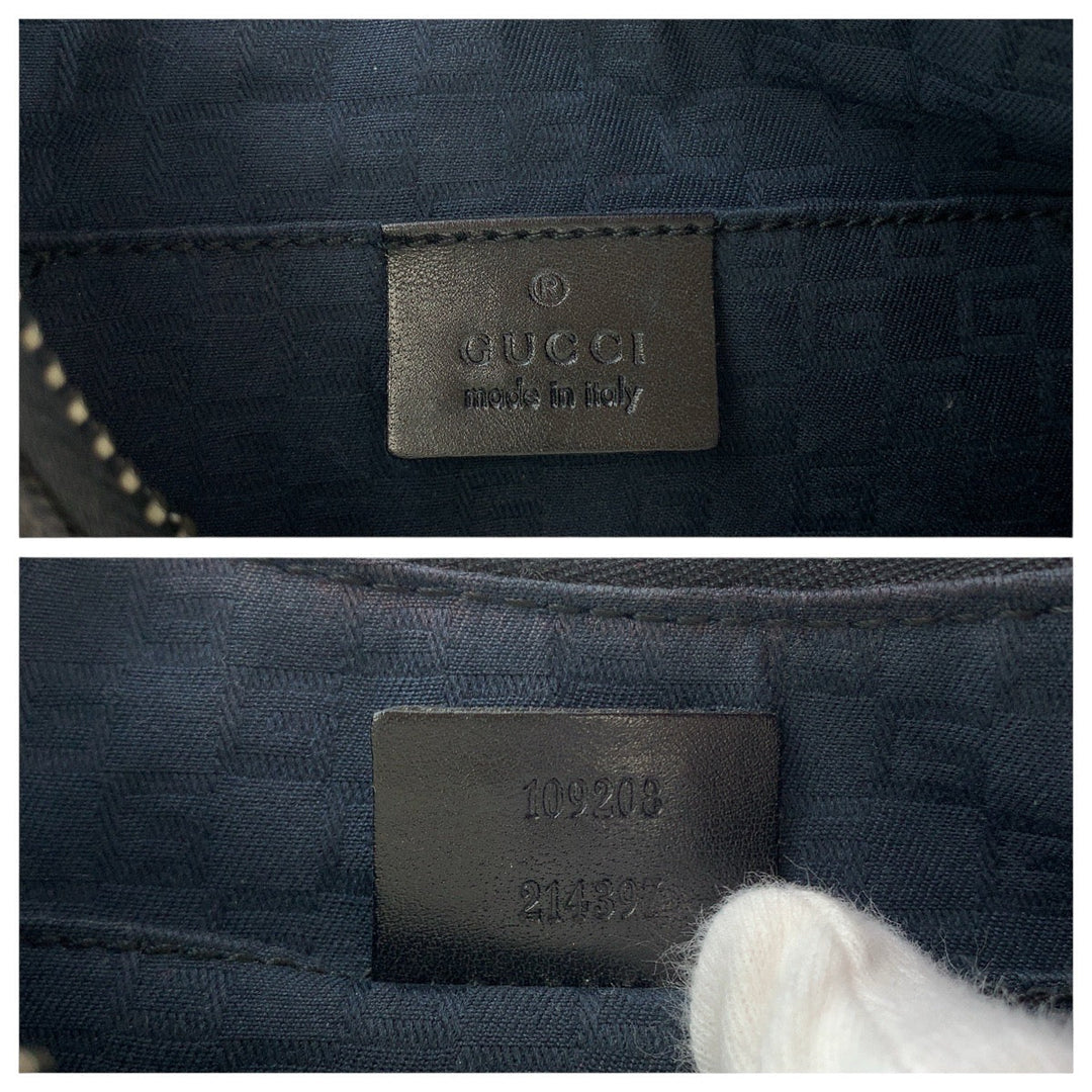 GUCCI Shoulder Bag 109208 Canvas, Leather Black Silver Metal Hobo Women Used Authentic