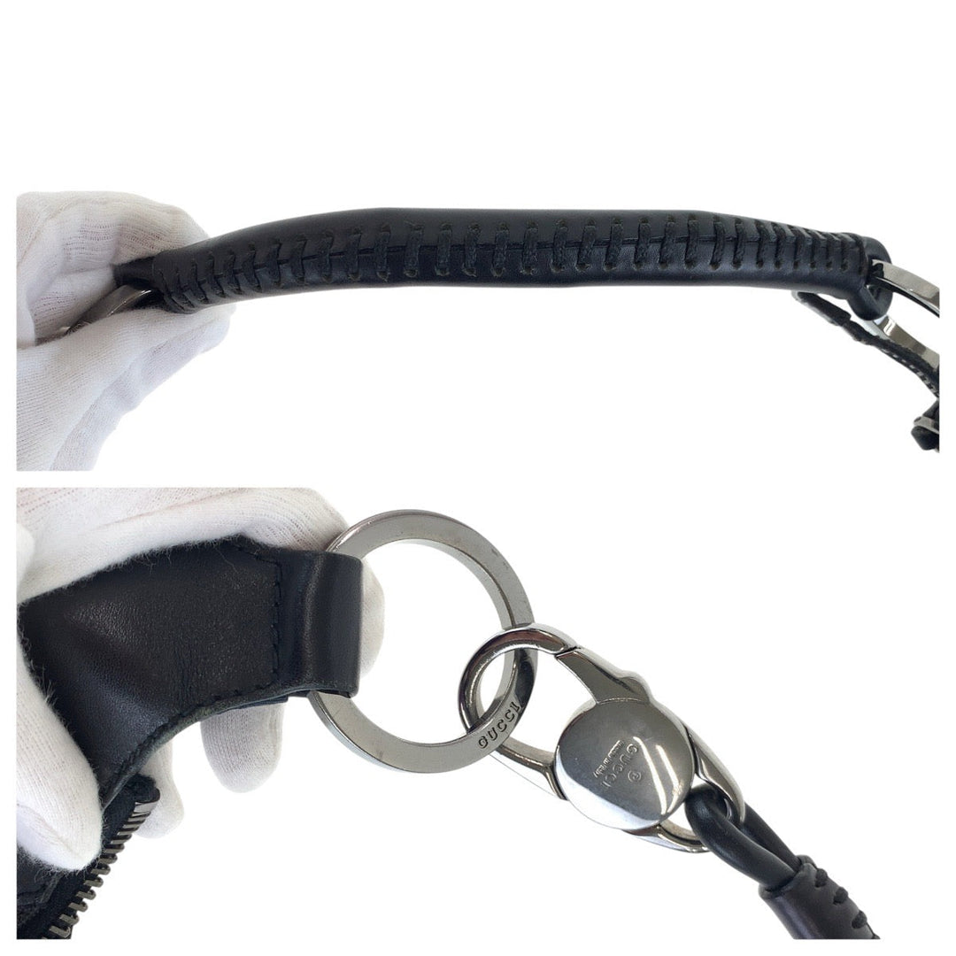 GUCCI Shoulder Bag 109208 Canvas, Leather Black Silver Metal Hobo Women Used Authentic