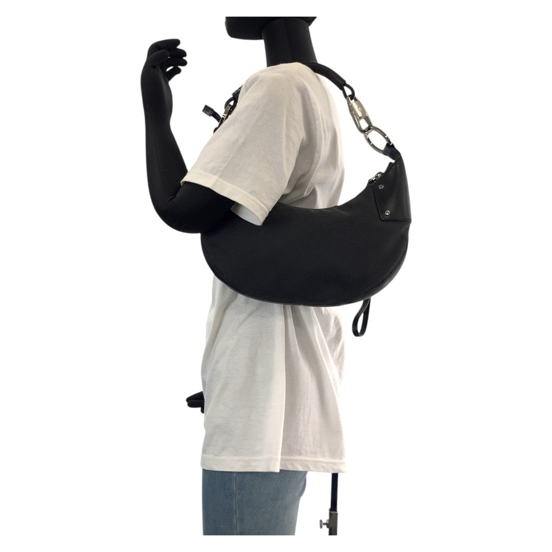 GUCCI Shoulder Bag 109208 Canvas, Leather Black Silver Metal Hobo Women Used Authentic