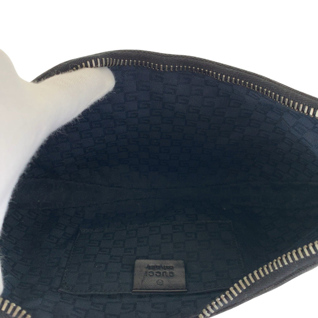 GUCCI Shoulder Bag 109208 Canvas, Leather Black Silver Metal Hobo Women Used Authentic