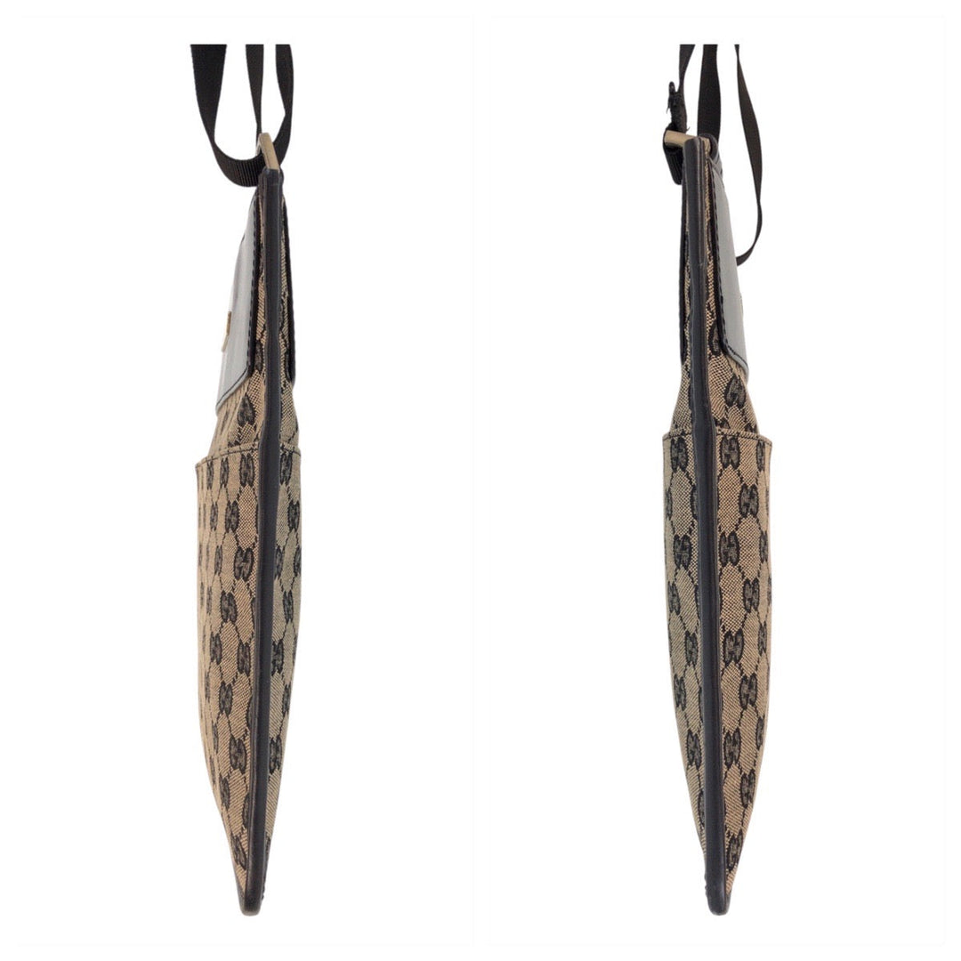 GUCCI Shoulder Bag 019 0348 GG canvas, leather Beige black Shoulder Bag pochette Women Used Authentic