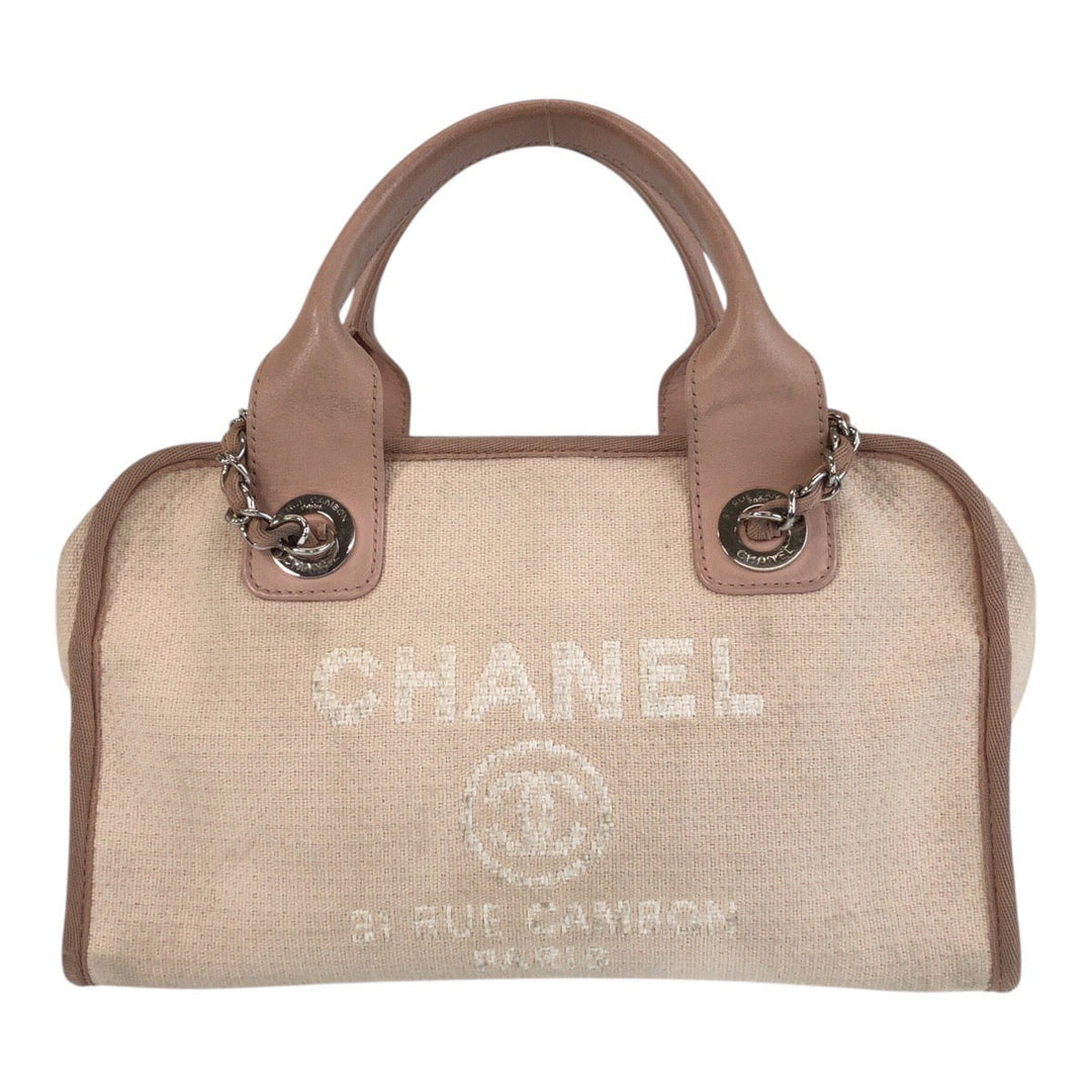 CHANEL Shoulder Bag Canvas, Leather Pink SilverMetal Shoulder Bag handbag Deauville COCO Mark Women Used Authentic